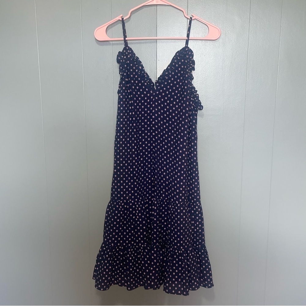 Rebecca Taylor Navy Blue and Pink Polka Dot Ikat Layered Tank Dress Size 4 - Picture 3 of 7